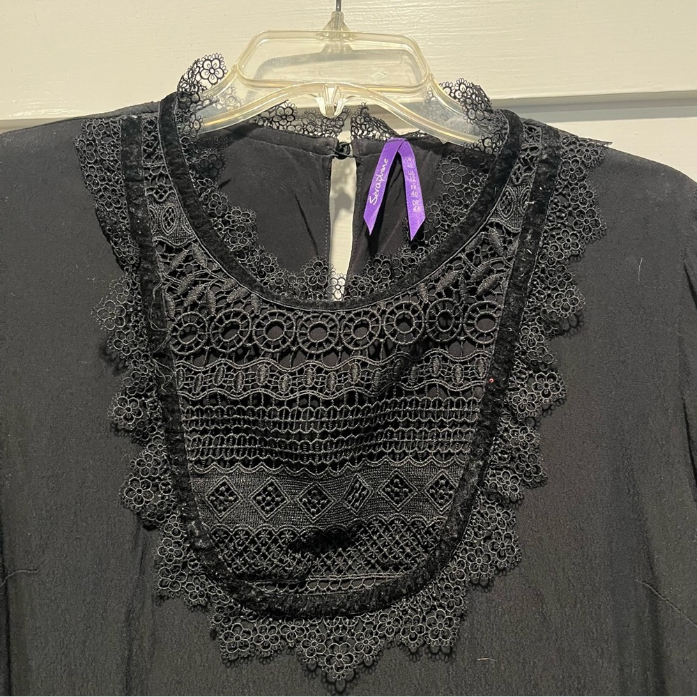 Seraphine Maternity Black Lace Shift Dress, Size 12